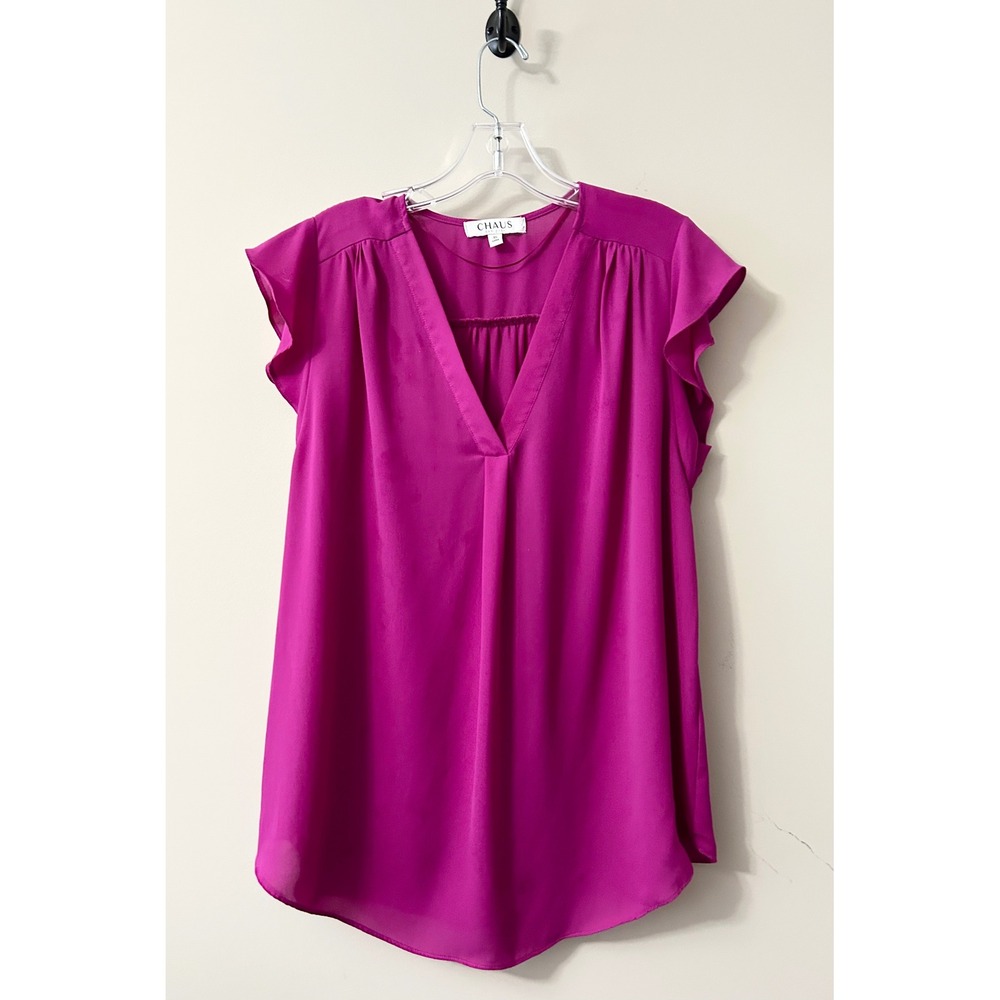 Chaus New York Magenta Pink Flutter Sleeve V-Neck Blouse Plus Size 1X